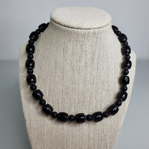 Sterling‎ Silver Necklace Black Glass Rhinestone AB